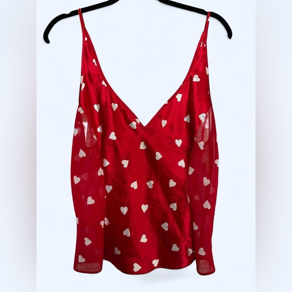 Morgan Taylor Intimates red satin lingerie tank top with white hearts M
